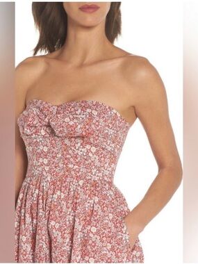 J. Crew Liberty Tie-Front Strapless Dress in the Cherry Multi floral print 🌸
